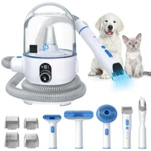 Pet Grooming Vacuum Kit, Dog Clippers for Grooming,Cat Hair Brush Shedding Trimmer Supplies Tool,15Kpa Super Suction Power