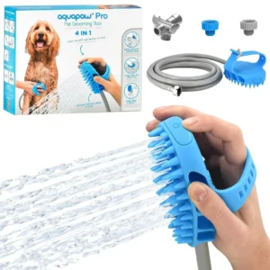Aquapaw Dog Bath Brush Pro & Dog Shower Attachment - Large Silicone Rubber - Sprayer & Scrubber in One with 8ft Hose Attachment